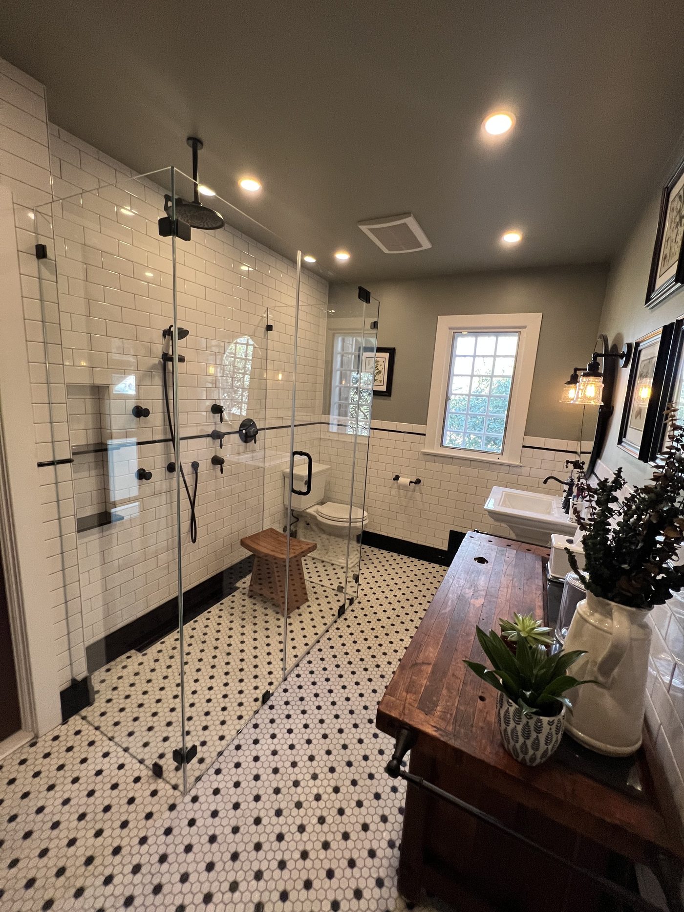 Subway tile bathroom with walk-in glass shower Chester County PA